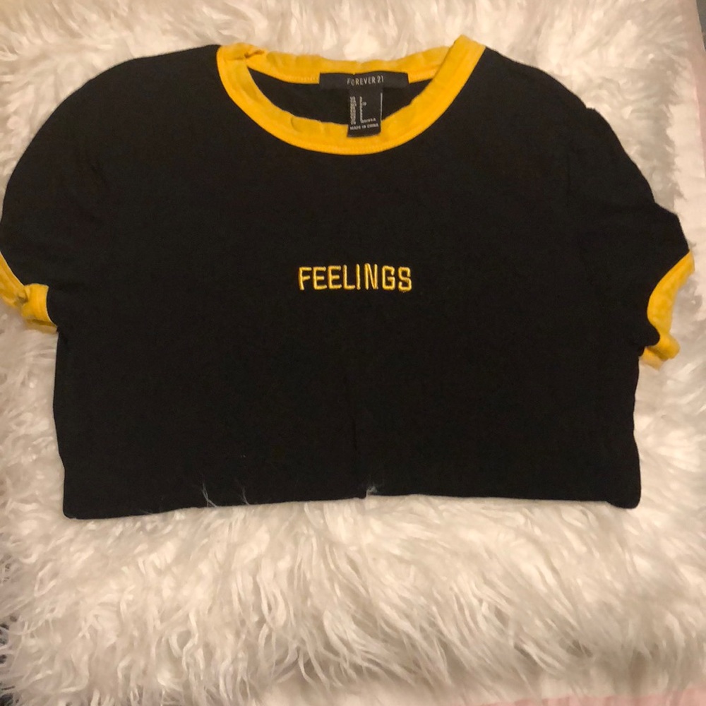 Black and Yellow crop with embroidered letters